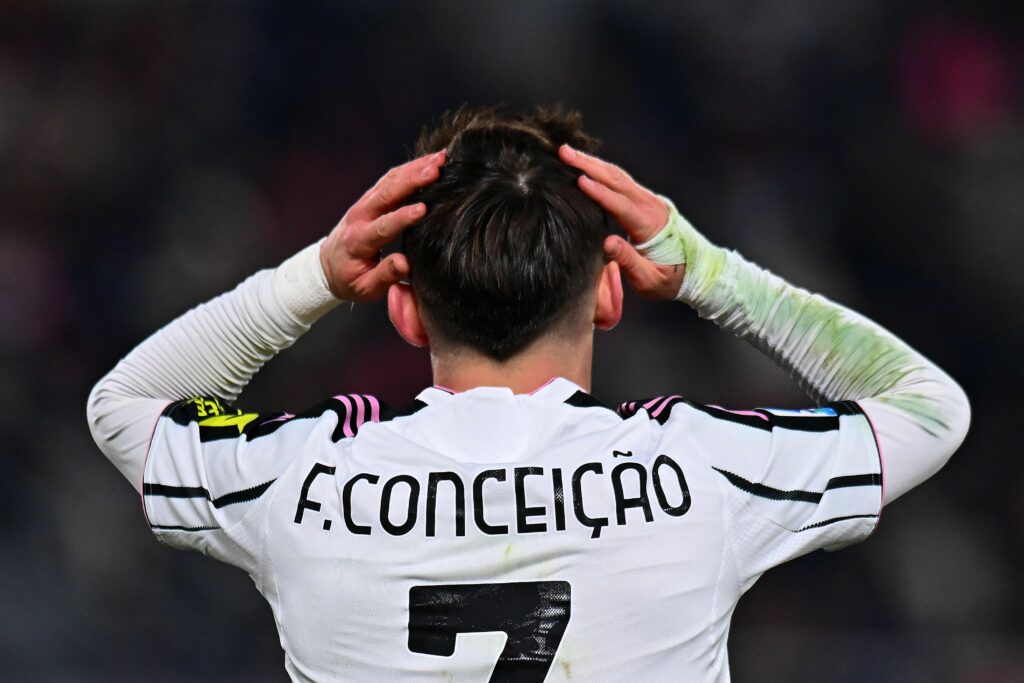 BOLOGNA, ITALY - DECEMBER 14: Francisco Conceicao of Juventus during the Serie A match between Bologna FC 1909 and Juventus FC at Renato Dall'Ara Stadium on December 14, 2025 in Bologna, Italy. (Photo by Alessandro Sabattini/Getty Images)