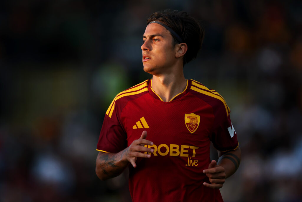 NEWPORT, WALES - AUGUST 04: Paulo Dybala of AS Roma runs during the pre-season friendly match between Newport County and AS Roma at Rodney Parade on August 04, 2026 in Newport, Wales. (Photo by Dan Istitene/Getty Images)