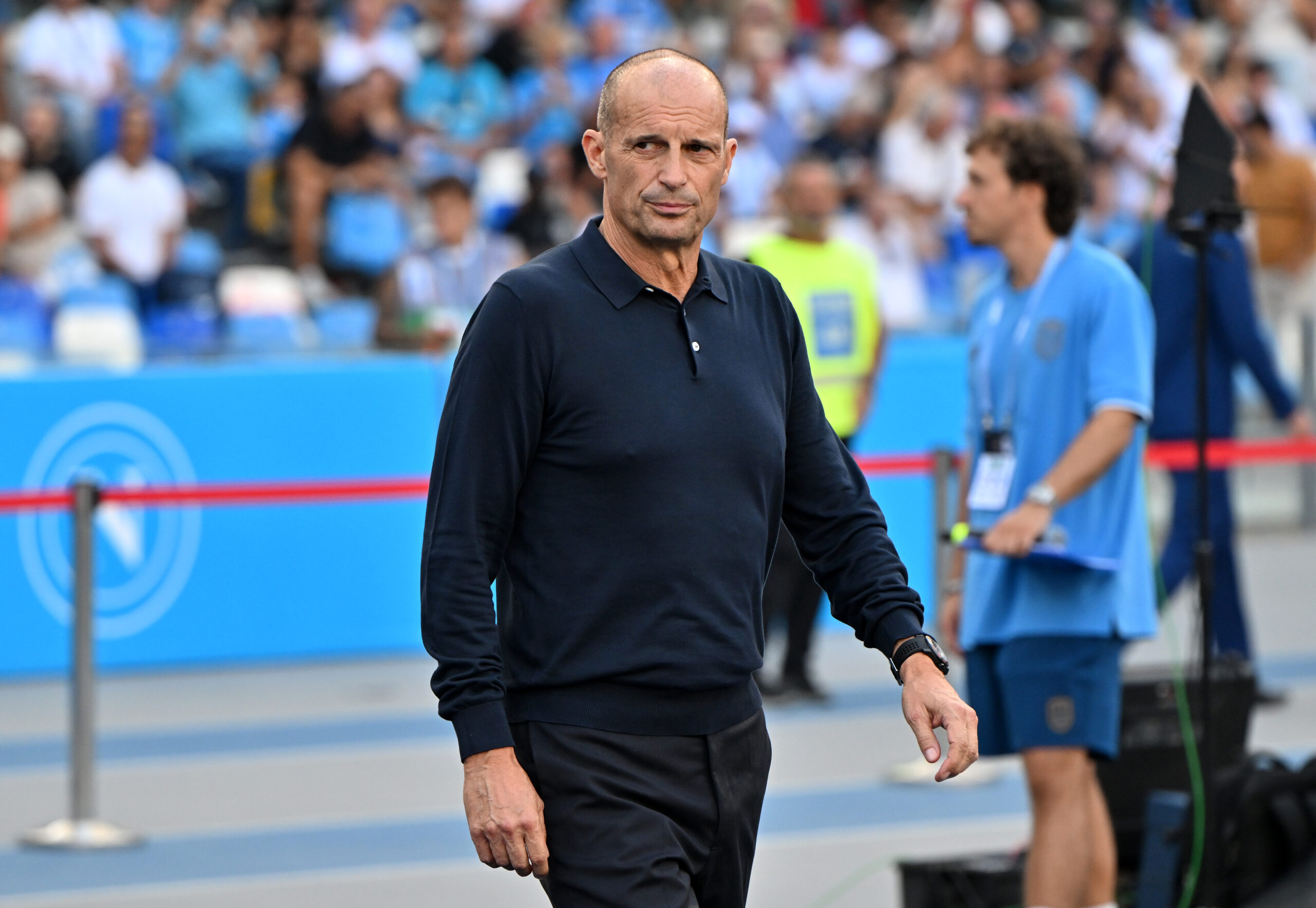 NAPLES, ITALY - AUGUST 30: Massimiliano Allegri, Manager of Napoli, looks on during the Serie A match between SSC Napoli and Como 1907 at Stadio Diego Armando Maradona on August 30, 2026 in Naples, Italy. (Photo by Francesco Pecoraro/Getty Images)